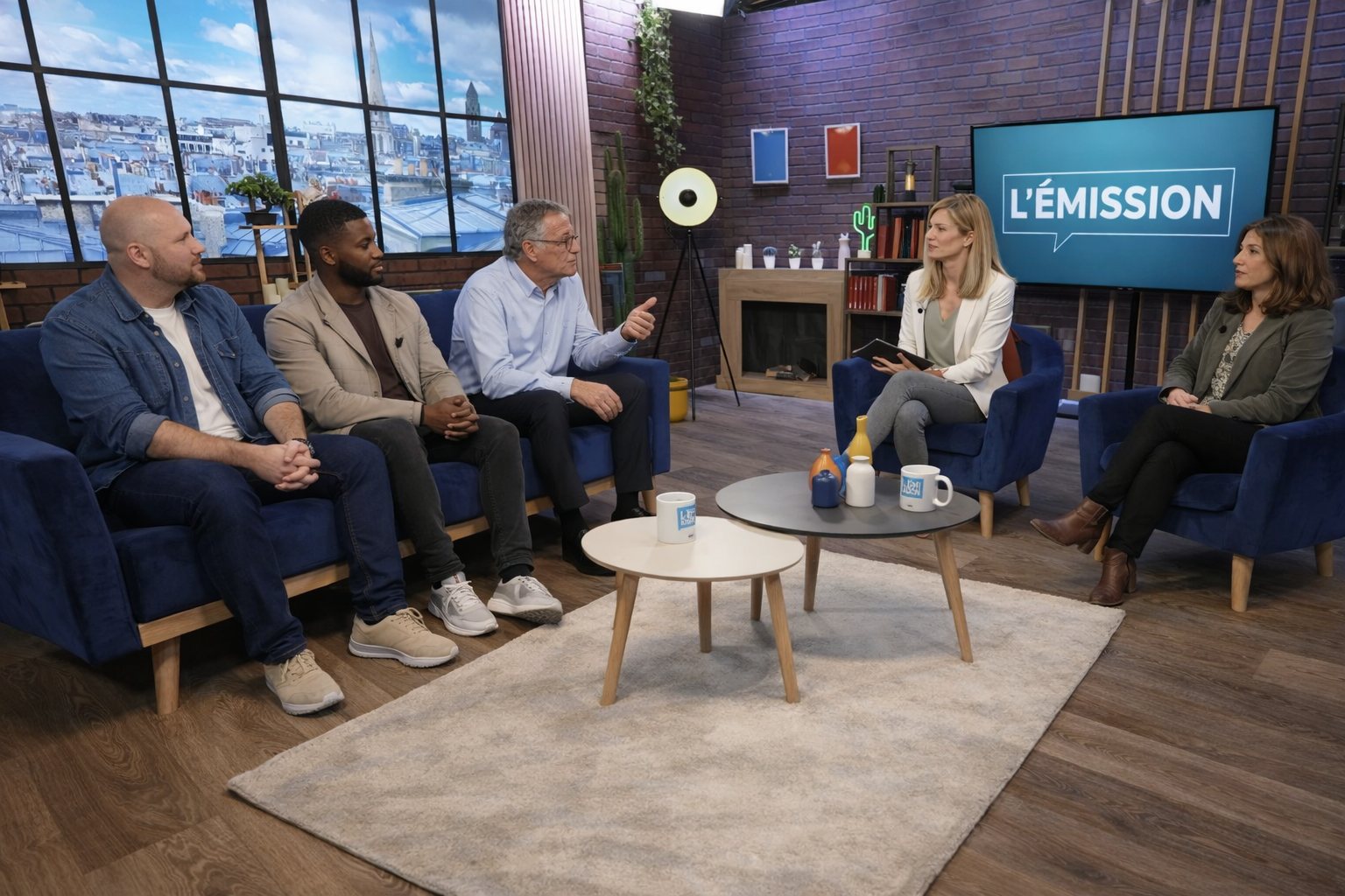 Un dirigeant et ses collaborateurs en tournage sur le plateau