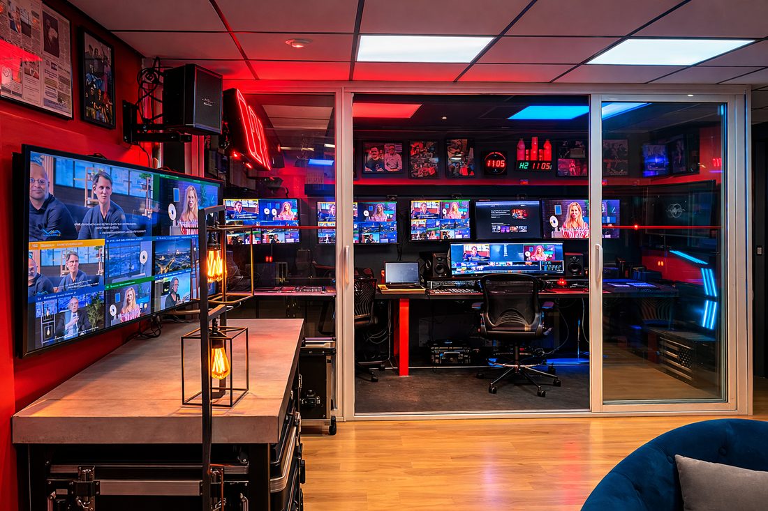 La régie du studio et ses écrans de contrôle